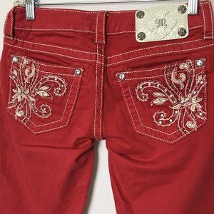 Miss Me Bermuda Women's Jean Shorts Sz 26 Waist 27" Red JP5465M2 Rhinestones